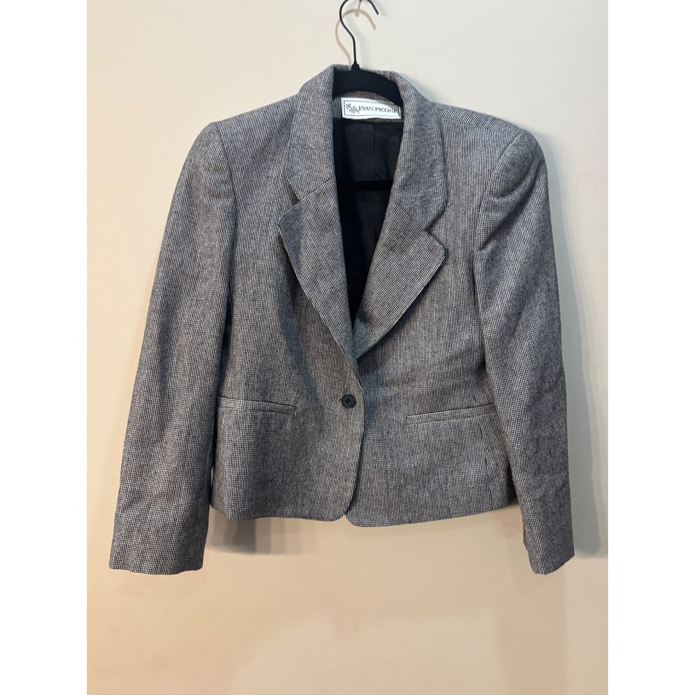 Evan Picone Blazer Houndstooth Career Office‎ Jacket Gray Fitted Size 6